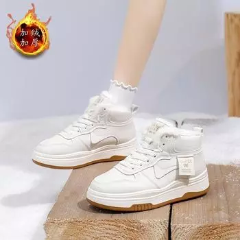 Женская обувь из хлопка 2024 года, зимние новые бархатные универсальные женские студенческие ботинки на теплой платформе, повседневные зимние ботинки MR020 35 бежевый