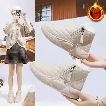 Женская обувь из хлопка, зимняя обувь нового стиля с плюшевой универсальной модной теплой толстой подошвой, повседневные зимние ботинки для студенток 35