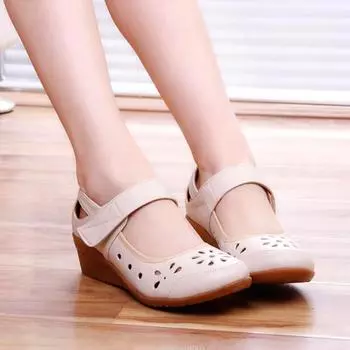 Женская обувь из искусственной кожи, весна-лето, туфли Мэри Джейн с вырезами, женские туфли-лодочки на высоком каблуке на танкетке, танцевальная обувь 36 красный