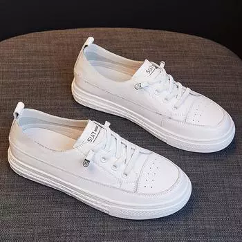 Женская обувь из коровьей кожи с верхним слоем. Новые весенне-осенние кожаные модные маленькие белые туфли на плоской подошве. Универсальная повседневная обувь. 35 белый