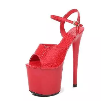 Женская обувь из лакированной кожи на высоком каблуке, пикантные непромокаемые туфли на высоком каблуке и платформе, сандалии на очень высоком каблуке, каблук 20 см, платформа 10 см, LFD 34 чёрный