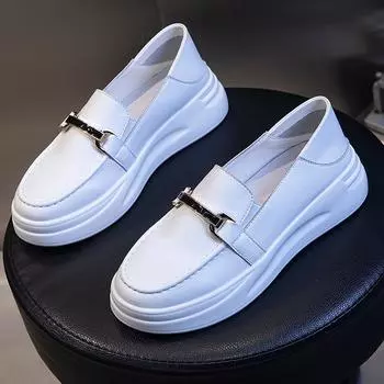 Женская обувь из натуральной кожи 2025 года, новая весенняя мода, повседневные туфли на плоской подошве, туфли Мэри Джейн с одной педалью, низкие детские туфли 35