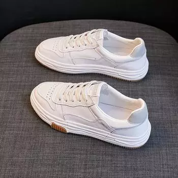 Женская обувь из натуральной кожи белого цвета 2025 года — новый стиль, универсальные, базовые кроссовки на плоской подошве для студентов 37