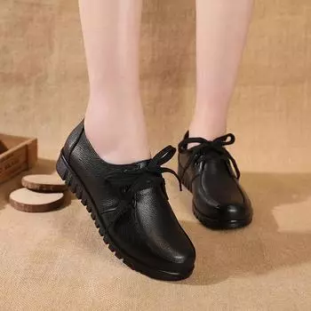 Женская обувь из натуральной кожи большого размера, без застежек, женская амортизирующая нескользящая обувь на плоской подошве sdc45 4 чёрный