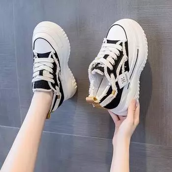 Женская обувь из натуральной кожи Elevator, весенняя новая платформа, туфли на высокой платформе, женские повседневные кроссовки, парусиновая обувь 34