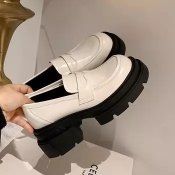 Женская обувь из натуральной кожи, лоферы на платформе, туфли на толстом каблуке JK 35 чёрный