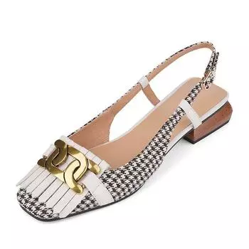 Женская обувь из натуральной кожи, модные туфли-лодочки с кисточками и металлическими украшениями, повседневная обувь с квадратным носком и босоножками, туфли на толстом каблуке 34 коричневый