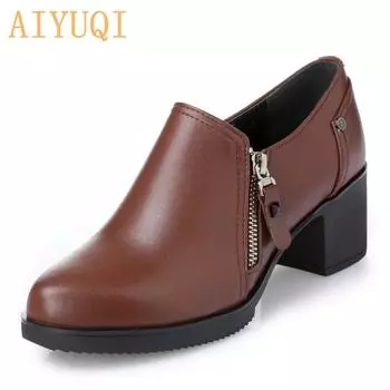 Женская обувь из натуральной кожи, новинка 2020 года, осень, большой размер 41, 42, 43, женская обувь, женские туфли на высоком каблуке, офисная обувь 43 чёрный