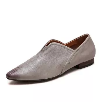 Женская обувь из натуральной кожи с острым носком, без застежек, модная удобная повседневная обувь 35 серый