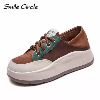 Женская обувь из натуральной кожи с толстой подошвой, низкая обувь на плоской подошве, модная удобная повседневная обувь 35 коричневый