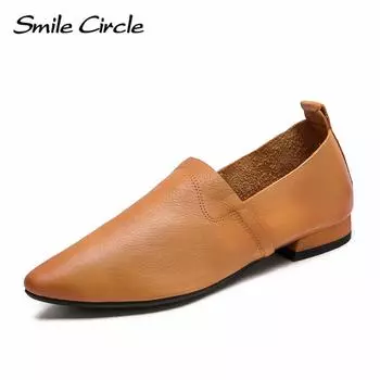 Женская обувь из натуральной кожи с острым носком, без застежек, модная удобная повседневная обувь 35 коричневый