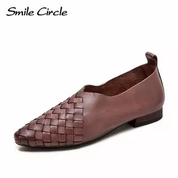 Женская обувь из натуральной кожи с острым носком, без застежек, модная повседневная обувь в стиле ретро 35 коричневый