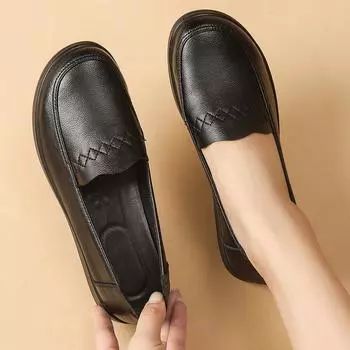 «Женская обувь из натуральной кожи с мягкой подошвой для людей среднего и пожилого возраста — нескользящая, комфортная осень» 36 чёрный