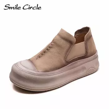 Женская обувь из натуральной кожи, слипоны, увеличенная высота, толстая подошва, модная удобная повседневная обувь 35 бежевый