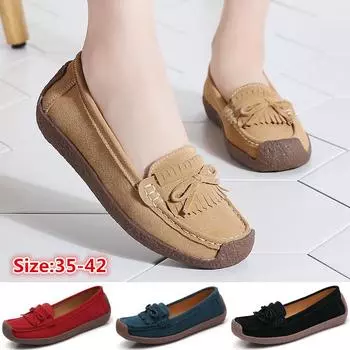 Женская обувь из натуральной кожи, сшитые вручную замшевые кожаные туфли на плоской подошве из воловьей кожи, гибкие туфли-лодочки 35 чёрный