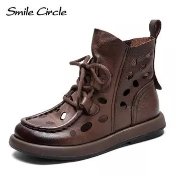 Женская обувь из натуральной кожи, туфли на толстой подошве со шнуровкой и круглой головкой, модная повседневная обувь в стиле ретро 36 коричневый