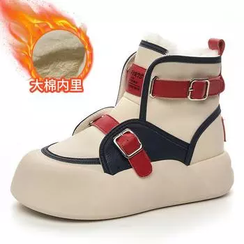 Женская обувь из натуральной кожи, зимние сапоги с толстой подошвой и бархатом для тепла, студенческие ботинки для девочек на платформе 35