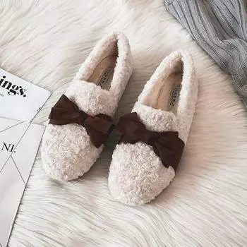 Женская обувь из овечьей шерсти 2025 новая универсальная обувь-бини на толстой подошве с плоской подошвой для женщин, зимняя бархатная верхняя одежда, теплая шерстяная обувь для женщин 40