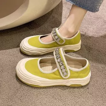Женская обувь из парусины, готические женские туфли с круглым носком, Мэри Джейн, японский стиль, Лолита, зеленые, вулканизированные, для предлагаемых тенденций 2024 года A 35
