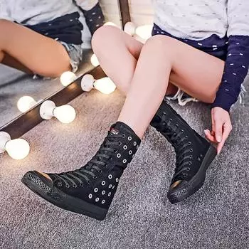 Женская обувь из парусины весна-осень повседневные высокие туфли длинные ботинки на шнуровке молния удобные плоские ботинки кроссовки Tenis Feminino 34 белый