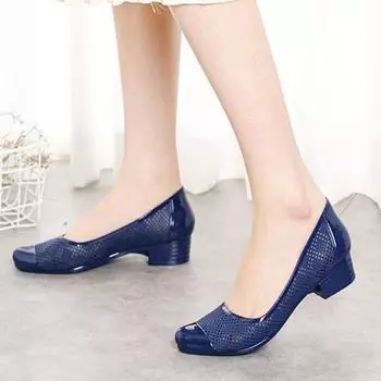 Женская обувь из ПВХ, летние женские туфли-лодочки на блочном каблуке, прозрачные женские сандалии без шнуровки с вырезами 36 чёрный