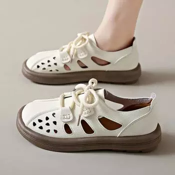 Женская обувь из вулканизированной кожи, летние нескользящие кроссовки для мам, женская обувь на плоской подошве, модные повседневные сандалии для женщин, дизайнерская обувь для ходьбы 35