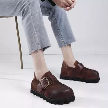 Женская обувь Johnature из натуральной кожи, ретро-туфли с внутренней и внешней отделкой из натуральной кожи, с плоским дном, ручной работы 35 чёрный