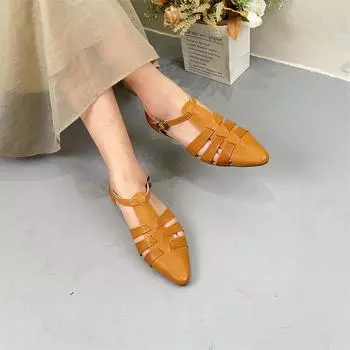 Женская обувь Johnature, модные универсальные римские сандалии из натуральной кожи с острым носком и полостями 37 бежевый