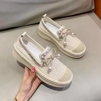 Женская обувь корейской версии обувь для рыбалки с бантом женская повседневная сетчатая обувь плоская обувь 35