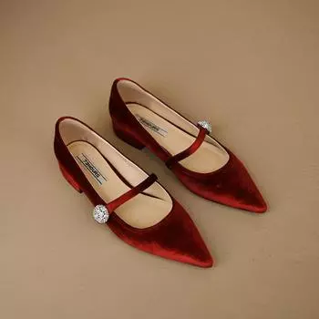 Женская обувь, кожаная обувь, новинка 2023 года, весна-осень, винтажные туфли Мэри Джейн на низком каблуке с острым носком и расклешенными бриллиантами 40