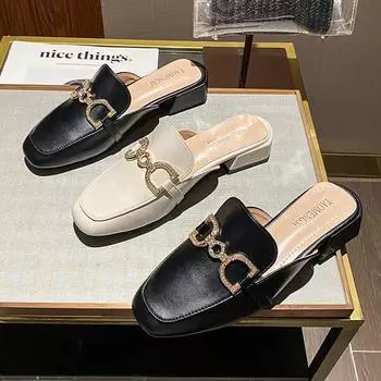 Женская обувь, летние красивые тапочки для девочек, туфли на квадратном каблуке, модные шлепанцы, повседневные кожаные сандалии 33-43 33 бежевый