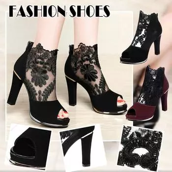 Женская обувь, летние новые дышащие сандалии с круглым носком, толстым каблуком и открытым носком, сетчатые дышащие сандалии 36 чёрный