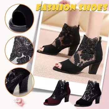 Женская обувь, летние новые дышащие сандалии с круглым носком, толстым каблуком и открытым носком, сетчатые дышащие сандалии 37 чёрный