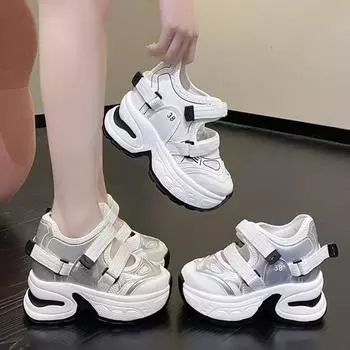 Женская обувь, летние повседневные кроссовки на танкетке и платформе со шнуровкой, модная дышащая удобная спортивная обувь на высоком каблуке 34 бежевый