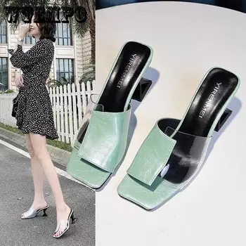 Женская обувь, летние прозрачные тапочки из пленки, сандалии в тон, полудрагоценные сандалии с открытым носком на толстом каблуке 39