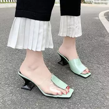 Женская обувь, летние прозрачные тапочки из пленки, подходящие по цвету, полусапожки для ношения на улице 35 зелёный