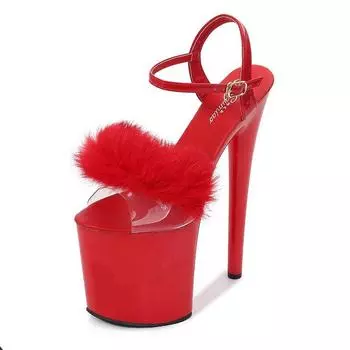 Женская обувь, летние сандалии, сандалии с круглой пряжкой на мелкой пряжке, модные пикантные туфли на высоком каблуке, тонкий каблук 20 см, каблук 10 см, платформа LFD 34 красный