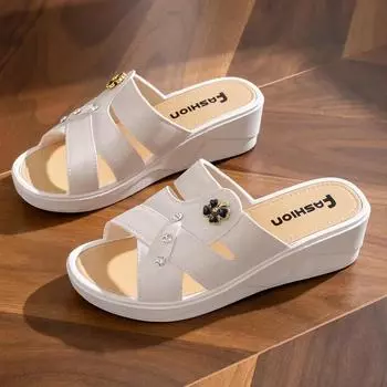 Женская обувь Летние тапочки Женская одежда для улицы Туфли на танкетке с толстой подошвой Модные тапочки Мягкая подошва Туфли для мам Zapatos De Mujer 36