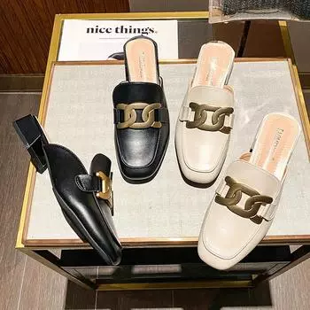 Женская обувь, летние тапочки, женские туфли на квадратном каблуке, модные шлепанцы, повседневные кожаные сандалии OL Outdoor 33-43 33 бежевый