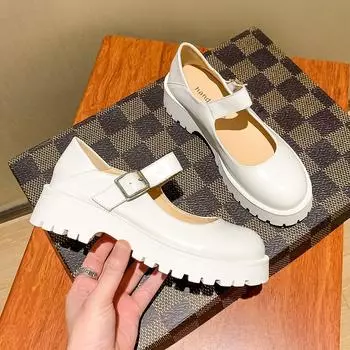 Женская обувь, летние туфли Мэри Джейн из натуральной кожи на толстой подошве, женская модная женская студенческая обувь для девочек в стиле ретро