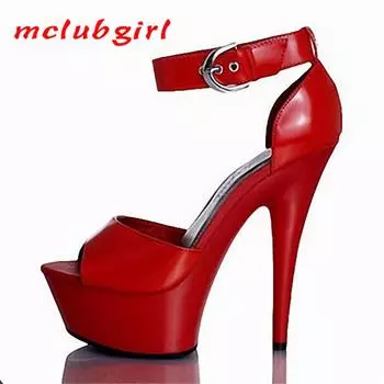 Женская обувь, летние туфли на высоком каблуке с кожаной пряжкой, матовые новые туфли на высоком каблуке с полуподшивкой, каблук 15 см, платформа 5 м YKC 34 чёрный