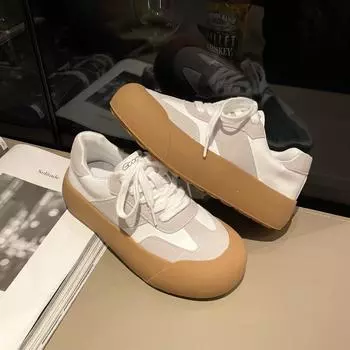 Женская обувь. Летние туфли с цветными блоками. Универсальные туфли на платформе с круглым носком. 35 коричневый