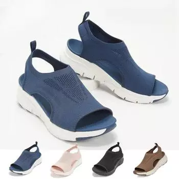 Женская обувь, летние удобные повседневные спортивные сандалии, женские пляжные сандалии на танкетке, женские сандалии на платформе, римские сандалии, большие размеры 45 чёрный