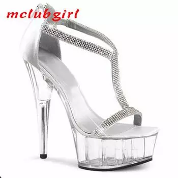 Женская обувь, летний новый стиль, тонкий каблук, Т-образная пряжка, модные босоножки на высоком каблуке, каблук 15 см, платформа 5 см, YKC 34 чёрный