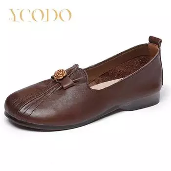 Женская обувь Летняя мягкая, круглая подошва, воловья кожа с головкой 40 чёрный