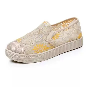 Женская обувь, летняя, новая, кружевная, ажурная, повседневная обувь, легкая, дышащая обувь 35 жёлтый