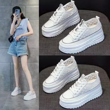 Женская обувь Летняя новая сетчатая обувь Женская дышащая сетчатая обувь Спортивная белая обувь на платформе 33 чёрный