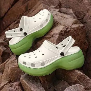 Женская обувь летняя платформа высокие каблуки женская сумка голова отверстие обувь мода наступать на дерьмо ощущение дышащий большой размер ноги классные тапочки 35