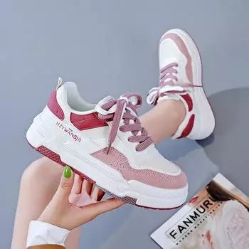 Женская обувь, летняя толстая подошва, белая, весна-осень, дышащая платформа, теннисные женские трендовые круглые женские повседневные кроссовки 2024 36 красный