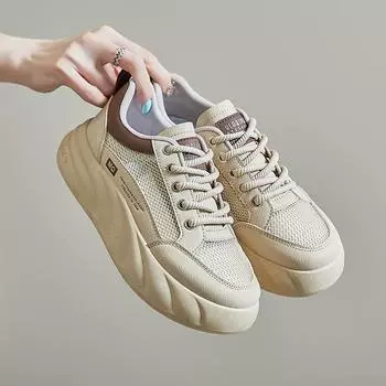 Женская обувь, летняя толстая подошва, белая, весна-осень, дышащая платформа, теннисные женские трендовые кроссовки с круглым носком, женские повседневные кроссовки 2024 35 красный